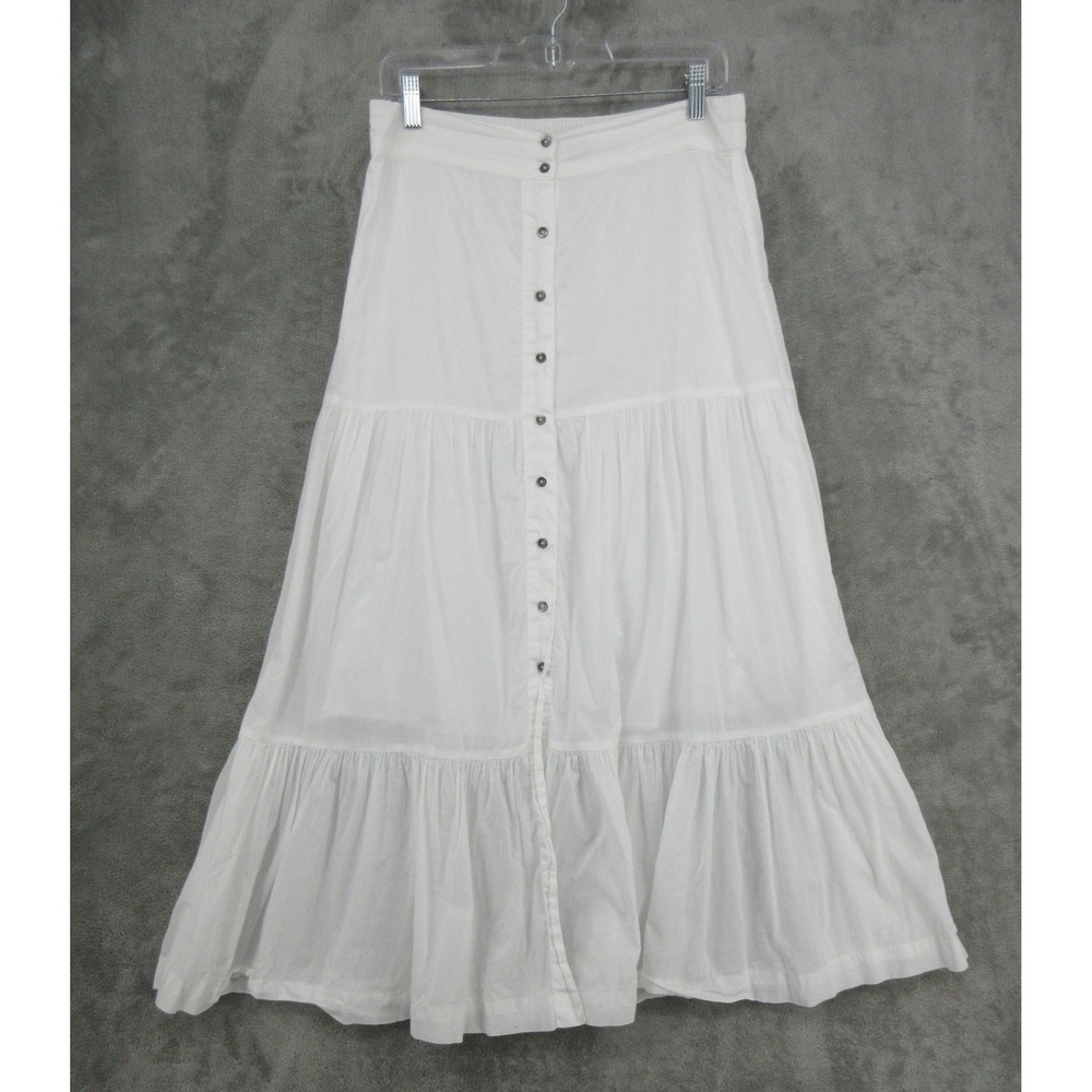 NIC+ZOE Skirt Women Medium Tiered Boho Maxi Button Front Feminine Modest White